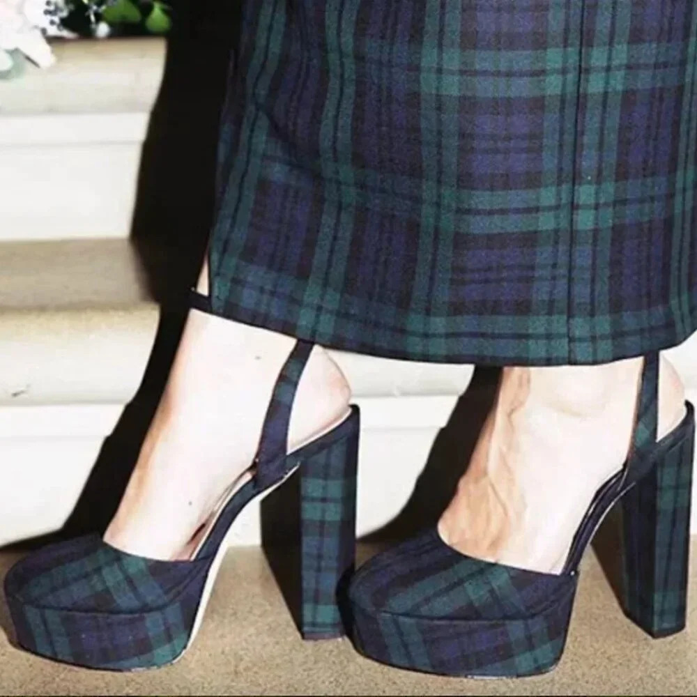 NWT Antonio Melani x Born on FifthTartan Plaid Closed Toe Platform heels, 6.5 - Picture 2 of 9